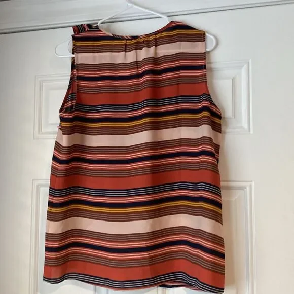 Loft Sleeveless Ruffle Collar Striped Blouse Size Small - Picture 8 of 8